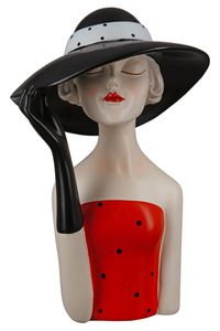 GILDE Figur Lady mit schwarzem Hut - rot-schwarz - H. 29,5cm x B. 19,5cm