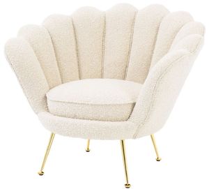 Casa Padrino Designer Art Deco Wohnzimmer Sessel Weiß / Messingfarben 96,5 x 79 x H. 78 cm - Luxus Wohnzimmermöbel