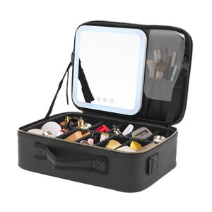 Make-up Tasche mit LED Spiegel Reisen große Kosmetiktasche Schminktasche (schwarz) für Damen Herren