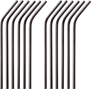 GRÄWE Edelstahl Trinkhalme 12er Set Schwarz Gebogen