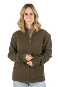 OS Trachten Damen Fleecejacke Sweatjacke Zip-Jacke hochgeschlossen Kroios, Größe:48, Farbe:khaki/schlamm