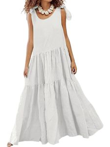 Damen Sommerkleider Ärmellose Maxikleider Langes Kleid Strandkleid Freizeitkleider Weiß,Größe XL