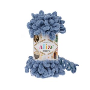 Alize Puffy PREMIUM Wolle Fingerstrick-Wolle, Schlaufenwolle, Chenille Garn, 100gr, 374 - Graublau