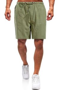 Männer Mit Taschen Bottoms Elastische Taillen Leinen Shorts Fit Einfarbige Strandshorts  Armeegrün,Größe:5xl