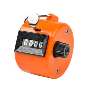 Mechanischer Handzähler, Schrittzähler, Metallgehäuse mit Ring für Fingergriff, 0-9999, orange