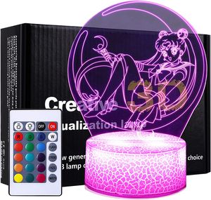 Welikera 3d Illusion Led Nachtlicht, 16 Farben 4 Modus, Fernbedienung/Touch Dual Mode, Sailor Moon