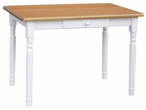 Weißer Tisch II mit Schublade aus massivem Kiefernholz mit Tischplatte in der Farbe Alder 90 x 60 cm