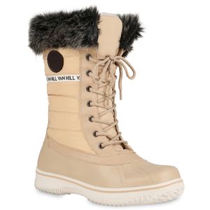 VAN HILL Warm Gefütterte Damen Stiefeletten Winterboots Stiefel Schuhe 838030, Farbe: Beige, Größe: 39