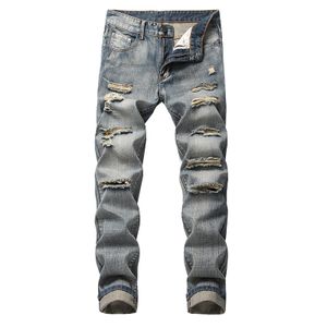 Herren Zerrissene Jeans Straight Skinny Slim Fit Denim Hose Destroyed Ausgefranste Hose,Farbe: Blau,Größe:28