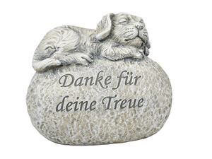 Grabdeko Hund auf Grabstein | Danke für Deine Treue | Trauerstein Grabschmuck Trauer