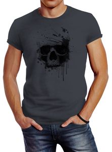 Herren T-Shirt Skull Splash Slim Fit Neverless® dunkelgrau M