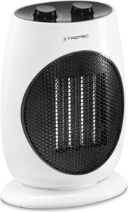 TROTEC Keramik-Heizlüfter TFC 18 E in formschönem schwarz/weiß mit 2 Heizstufen bis zu 1.800 Watt, 70°-Oszillation und Ventilatorfunktion. Besonders sicher durch den integrierten Kipp-Abschalter.