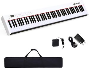 MIDI Keyboard mit Bluetooth, Digital Piano mit 88 Tasten, Elektronisches Klavier mit 128 Rhythmen/Klänge & 20 Demo-Songs, Elektronisches Piano mit Tragetasche (Weiß)
