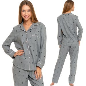 Moraj dámské pyžamo s knoflíky Vánoční dlouhý rukáv + pyžamové kalhoty 100% bavlna 6000-001 Barva: šedá, Velikost: M