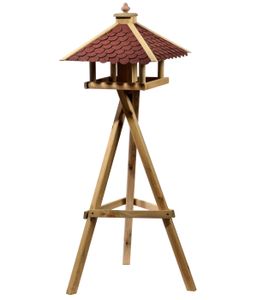 Dehner Natura Wildvogel-Futterhaus Brixen, inkl. Ständer Brixen, 144 x 68 x 62 cm, Holz / Bitumen, braun / rot