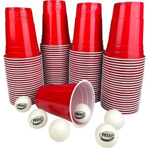 Beer Pong Becher Set 100+6 VIP | 100 Party Red Cups sehr stabil 16oz ca. 500ml + 6 Bälle | wieder verwendbare & spülmaschinenfeste rote Plastikbecher | Partybecher | College Red Cup Design | Bier-Pong - Trinkbecher