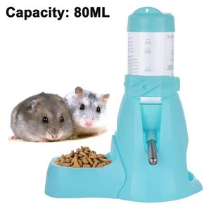 Hamster-Wasserflasche,automatische Trinkflasche für kleine Haustiere mit Futterbehälter-Basis,Hütte,hängende Wasserflaschen(Blau)