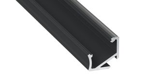 LED Aluminium Profil Leiste Schwarz | Typ H | Mit Endkappe und Montagehalterung | Milchig Abdeckung | 1m