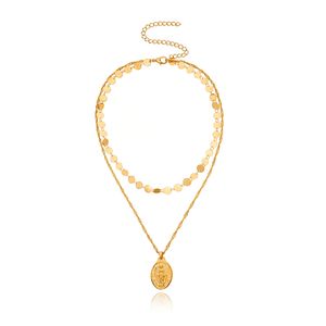 Stilvolle Damen-Halskette mit zweilagiger Gravur, rundem Anhänger und verstellbarer Kette-Golden