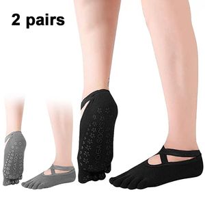 Yoga Socken 2 Paar Pilates-Socken für Damen rutschfeste Baumwolle Sportsocken Antirutsch für Yoga Pilates Ballett Stange Fitness (Schwarz + grau)