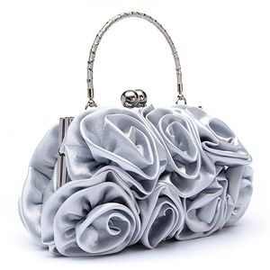 Damenmode Rose Blumenmuster Clutch Bag Abendgesellschaft Braut Handtasche Silber