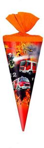 Schultüte / Zuckertüte / Länge: 25cm / rund / "Feuerwehr"