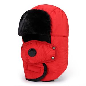 Balaclava Trapper Hut Warm Winter Hüte Jagd Hut mit Maske Ohrenklappen Abnehmbar Winter Thermal Winddichte Vollabdeckung Rot