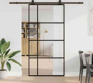 vidaXL Drzwi przesuwne z okuciem 102,5x205 cm ESG szkło i aluminium
