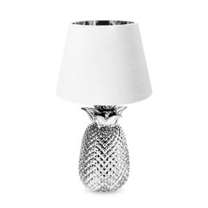 Navaris Tischlampe im Ananas Design - 40cm hoch - Deko Keramik Lampe für Nachttisch oder Beistelltisch - Dekolampe mit E27 Gewinde in Silber-Weiß