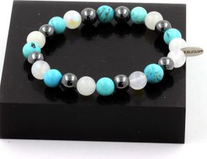 Hämatit + Türkis + Mondstein Perlenarmband 8 mm