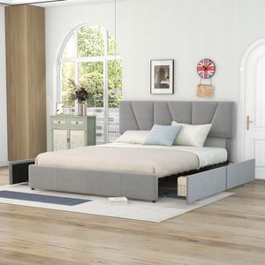 Flieks Čalúnená posteľ 160x200 cm Zamatová manželská posteľ pre mladých so 4 zásuvkami a nastaviteľným čelom, posteľ z masívneho dreva