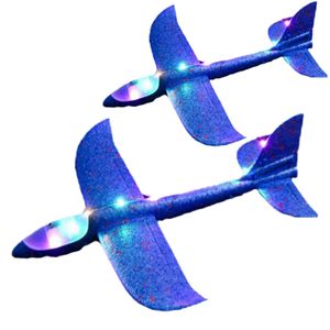2 STÜCKE LED Gleitflieger Wurfgleiter, Auswurf Schaum Segelflugzeug Flugzeug Spielzeug 48cm Modellflugzeug für Kinder -Blau 01
