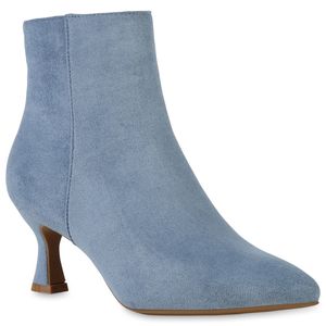 VAN HILL Damen Klassische Stiefeletten Stiletto Spitze Schuhe 840599, Farbe: Hellblau Velours, Größe: 39