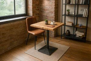Bistrotisch Baumkante massiv Akazie natur 70 x 70 cm Stempelfuß schwarz IRIS Bistrotisch Baumkante massiv Akazie natur 70 x 70 cm Stempelfuß schwarz IRIS