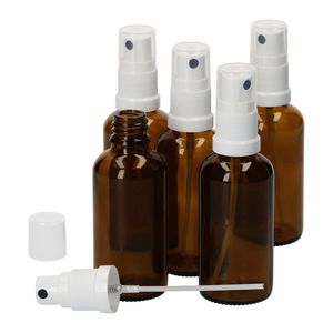 5er Set Apothekerglasflasche 50ml Sprühkopf-Aufsatz lichtgeschützte Aufbewahrung Sprühflaschen