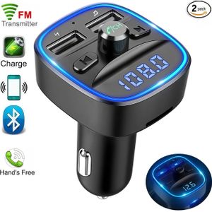 2er Auto Bluetooth FM Transmitter, Blaue Umgebende Leuchte Drahtloser Radio Kfz-Empfänger Adapter mit Freisprecheinrichtung, Dual USB