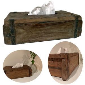 LS-LebenStil Tissue-Box Holz 31cm Braun Ziegelform Kosmetiktuch-Spender Taschentuch
