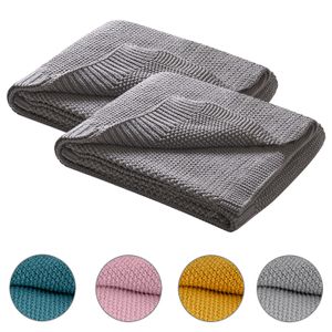 WOMETO 2er Set Babydecken Strickdecken OekoTex im Wolle-Look - grau hellgrau 70x100 cm für Jungen und Mädchen grau