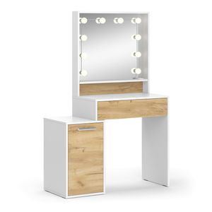 Vicco Schminktisch Altea, 95 cm mit LED Beleuchtung, Weiß/Eiche