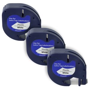 vhbw 3x Schriftband-Kassette kompatibel mit Dymo LetraTag LT-100H, LT-100T, QX50, XR Etiketten-Drucker 4m x 12mm Schwarz auf Weiß