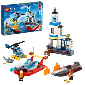 LEGO 60308 City Wilflife Polizei und Feuerwehr im Küsteneinsatz, Spielzeug mit Hubschrauber für Kinder