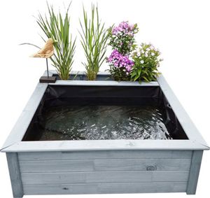 Hochteich promadino Miniteich Hochteich mit seitl. Pflanzzone mit Solarpumpe, grau mit Teichfolie 146 x 127 x 40 cm