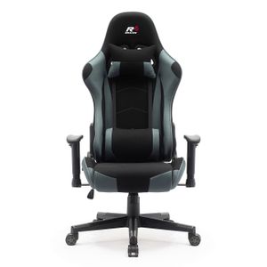 SRACER látková herní židle SRACER R6, otočná židle, s opěrkou hlavy, s bederní opěrkou, s 2D područkami, černá-šedá, nosnost 130 kg
