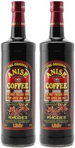 Kaffee Ouzo Likör 2x 1,0l 21% | Coffee Anise | Das Original von Rhodos | Anis Coffee Aigaion | + 1 x 20ml ElaioGi Olivenöl