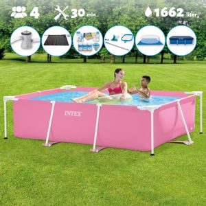 Intex-Schwimmbecken mit rechteckigem Rahmen – 220 x 150 x 60 cm – Rosa – im Lieferumfang enthalten Abdeckung - Bodenplane - Filterpumpe für Schwimmbad - Solarmatte - Wartungspaket - Reinigungskit