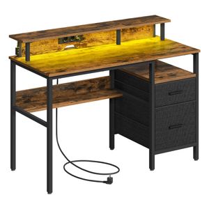 VASAGLE Schreibtisch mit Schubladen Computertisch LED-Beleuchtung Vintage