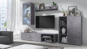 Wohnwand Wohnzimmer - Set Medienwand DINO 4 Beton 245cm breit Vitrine Kommode TV Lowboard