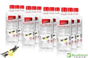 Ladanas® Bioethanol Premium 1Lx12 - VANILLE DUFT-96,6% - fürEthanol-Kamin -Feuerstelle -Tischkamin -BESTE QUALITÄT-Zertifikat ISO 9001:2015