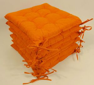 Set 6 x Stuhlkissen / Sitzkissen Fabia mit Schleifen 40 x 40 cm Dicke 5 cm , Fb. orange , Baumwolle/Polyester 80/20 %