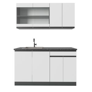 Vicco Single kitchen R-Line, 140 cm J-Shape, White/Anthracite